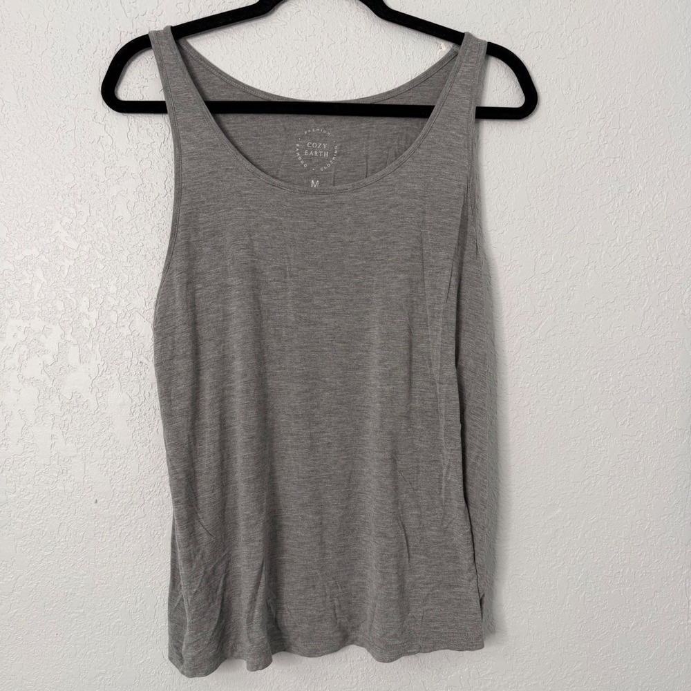 Cozy Earth Womens Premium Bamboo Tank Top Grey Heathered Scoop Neck Sleeveless M